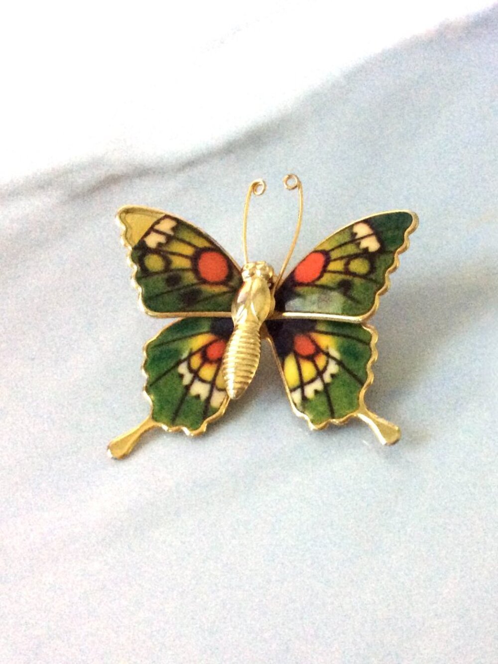 Vintage Style Colorful Enamel Gold Tone Butterfly Brooch Pin Pendant - Statement